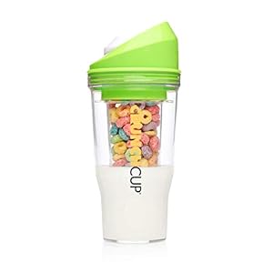 The CrunchCup® Xl  - Portable Plastic Cereal Cups for Breakfast On the Go, To Go Cereal and Milk Container for your favorite Breakfast Cereals, No Spoon or Bowl Required - Green