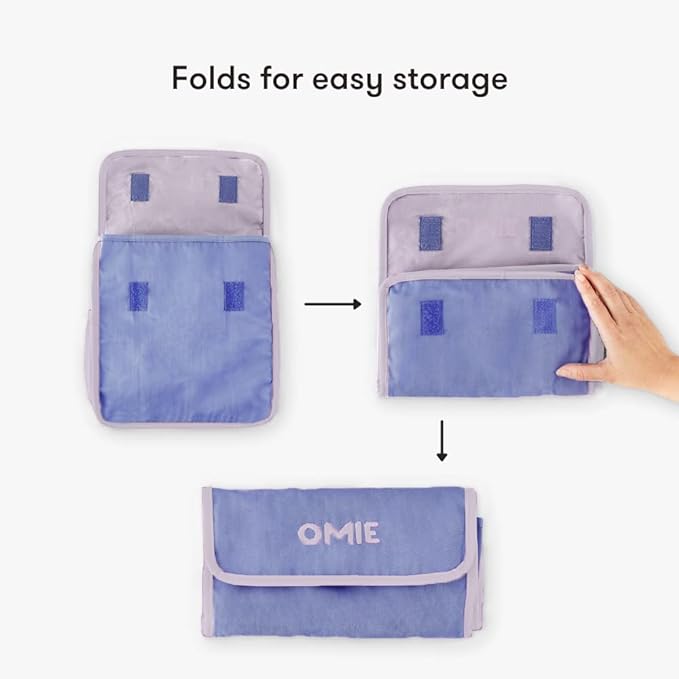 OmieBox Lunch Bag - Washable, Foldable, Durable, Water Resistant Fabric with Interior Pocket and External Bottle Holder. - Purple