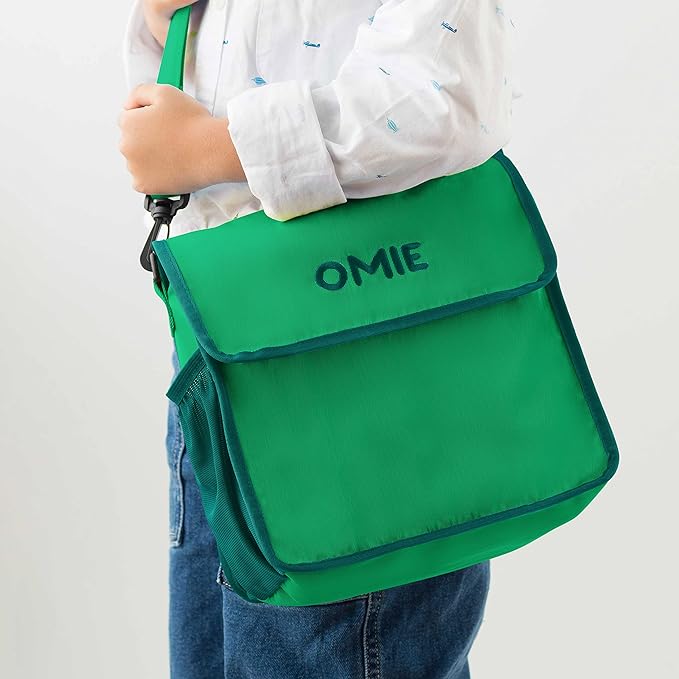 OmieBox Lunch Bag - Washable, Foldable, Durable, Water Resistant Fabric with Interior Pocket and External Bottle Holder. - Green