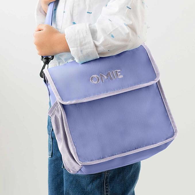 OmieBox Lunch Bag - Washable, Foldable, Durable, Water Resistant Fabric with Interior Pocket and External Bottle Holder. - Purple