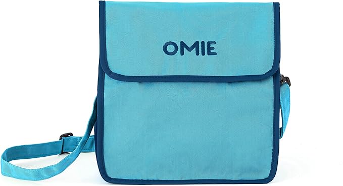 OmieBox Lunch Bag - Washable, Foldable, Durable, Water Resistant Fabric with Interior Pocket and External Bottle Holder. - Blue