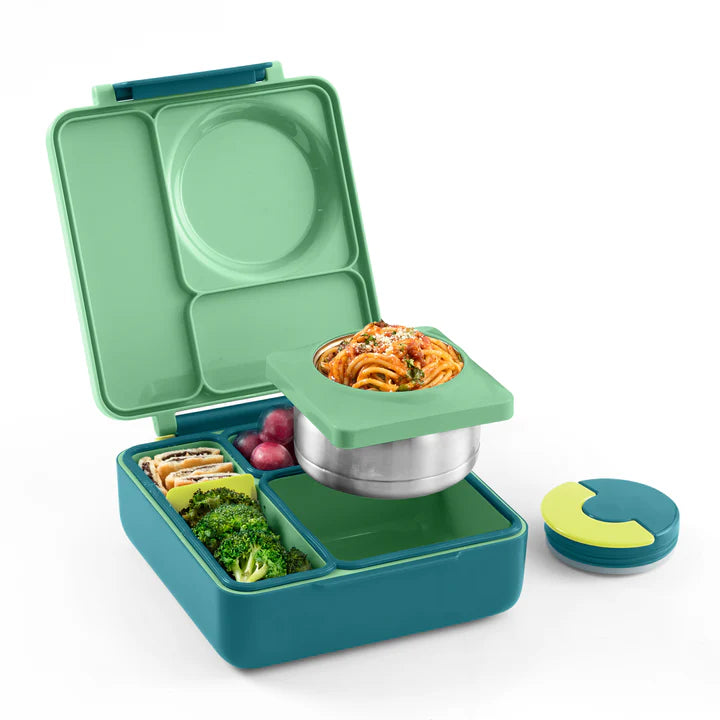 OmieBox Bento Box for Kids - Insulated Lunch Box with Leak Proof Thermos Food Jar - 3 Compartments, 2 Temperature Zones (Meadow)