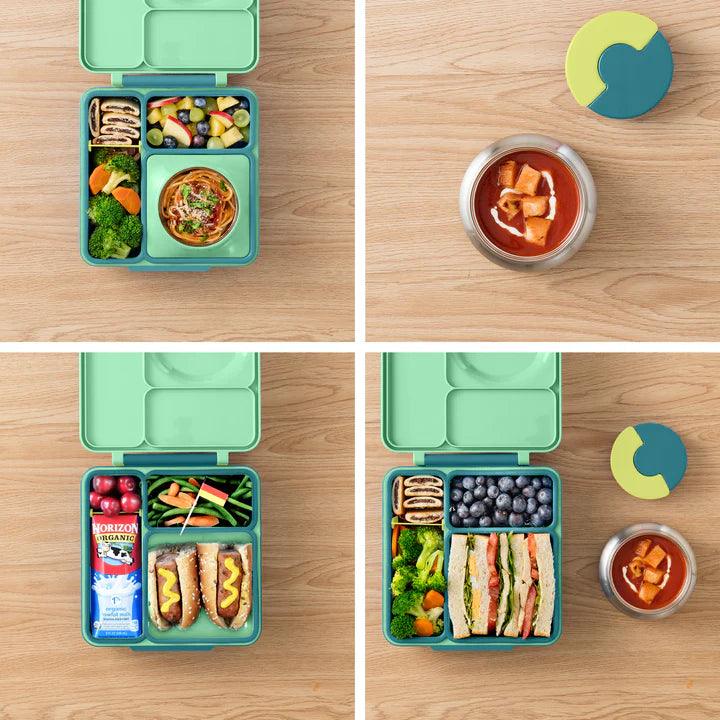 OmieBox Bento Box for Kids - Insulated Lunch Box with Leak Proof Thermos Food Jar - 3 Compartments, 2 Temperature Zones (Meadow)